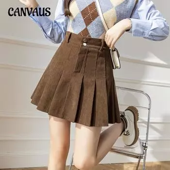 Осенние и зимние женские юбки. Вельветовая плиссированная юбка. Универсальная тонкая юбка. Дизайн-полюбка с надписью. Юбка-суета. S чёрный