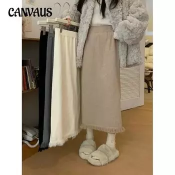 Осенние и зимние женские юбки. Вязаная юбка до середины тела с кисточками. Женская утолщенная юбка трапециевидной формы средней длины. Длинная юбка до бедра с открытой упаковкой. One Size серый