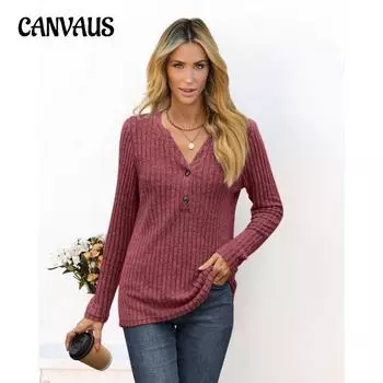 Осенние и зимние женские вязаные топы, блузки, однотонные свободные тонкие топы с длинными рукавами и пуговицами с v-образным вырезом S бордовый
