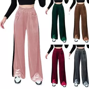 Осенние и зимние женские замшевые брюки с драпированной строчкой, прямые брюки, комбинезоны, повседневные брюки L коричневый