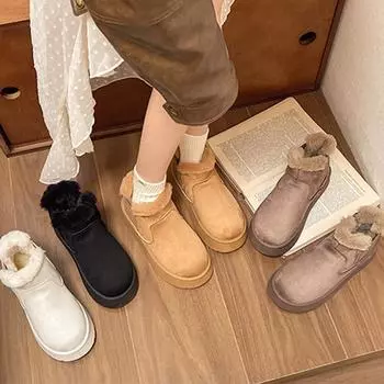 Осенние и зимние зимние ботинки на толстой подошве для женщин, с плюшевой и толстой теплоизоляцией, женские ботинки Bread и большие хлопковые ботинки 41 белый