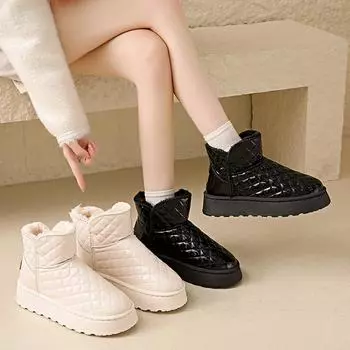 Осенние и зимние зимние ботинки на толстой подошве для женщин, с меховой вставкой, водонепроницаемые и плюшевые, утолщенные, теплые, из кожи и хлопка 40 белый