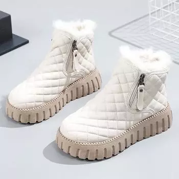 Осенние и зимние зимние ботинки с плюшевыми хлебными ботинками, толстые подошвы для увеличения роста, короткие зимние ботинки из хлопка, теплая хлопковая обувь 40 белый