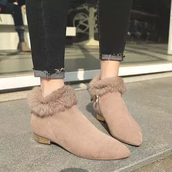 осенние и зимние зимние сапоги женские модные меховые теплые хлопковые короткие сапоги женские водонепроницаемые нескользящие туфли на плоской подошве женские gh 4 бежевый