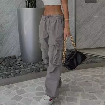 Осенние комбинезоны 2022, мешковатые прямые джинсы, винтажные брюки-карго 90-х годов, женская модная уличная одежда, брюки с низкой талией, джинсы Харадзюку S серый