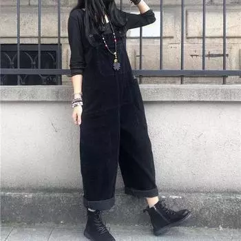 Осенние комбинезоны, однотонные, широкие комбинезоны, женские, повседневные, на бретелях, комбинезоны на подтяжках, винтажные вельветовые комбинезоны S кофейный