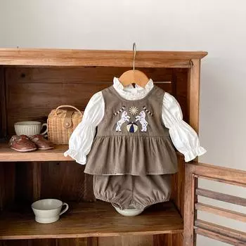 Осенние комплекты одежды для девочек из вельвета для детей, модный комплект с вышитым топом и шортами, детская одежда для малышей bafanou 66166 80cm(12-18M)