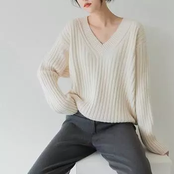 Осенние корейские повседневные пуловеры, модные женские зимние свитера, вязаный свитер с v-образным вырезом, женские джемперы, элегантные топы, шикарные 29217 One Size орион