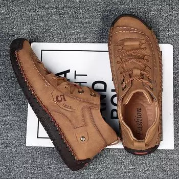 Осенние кожаные ботинки ручной работы, мужские повседневные туфли на шнуровке для мужчин, ботильоны, большие размеры 39-48, кроссовки мужские Hombres Botas 39 чёрный