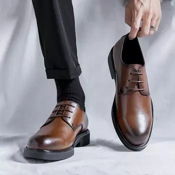 Осенние кожаные туфли мужские новые британские повседневные деловые туфли черные свадебные туфли для жениха 85672-R 38 коричневый