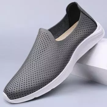 Осенние кожаные туфли мужские с одной педалью, полые, дышащие, легкие, с мягкой подошвой, для ленивой езды, модная обувь для молодых мужчин 37