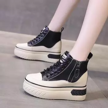 Осенние кожаные высокие ботинки женские мягкие сапоги на мягкой подошве кожаные кроссовки The Height 39 чёрный