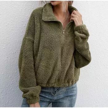 Осенние куртки для женщин на молнии, толстые теплые женские толстовки, повседневные толстовки с длинным рукавом S армия зеленый