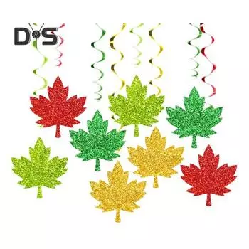 Осенние листья, подвесные завитки, украшения, День благодарения, кленовые листья, завитки, ленты, осенний урожай, подвесной потолок, украшения для дня рождения, принадлежности для вечеринки 8pcs