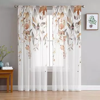 Осенние листья Прозрачные шторы Современные газовые шторы для гостиной Спальня Шторы из вуали W135 x H114cm