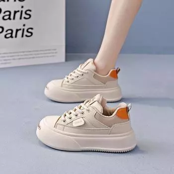 Осенние маленькие белые туфли женские новые корейские версии студенческих спортивных универсальных кроссовок для отдыха 35 бежевый