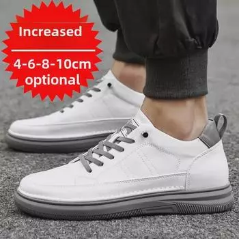 Осенние мужские белые туфли, увеличивающие рост 8 см - повседневная модная обувь в корейском/британском стиле Size 39