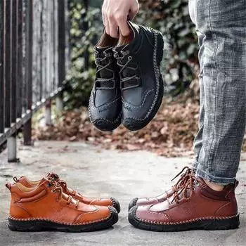 Осенние мужские ботильоны, дизайнерские кроссовки, мужская повседневная обувь, круглые ковбойские сапоги, кожаные мужские мотоциклетные сапоги, большие размеры 38-48 US 5(EUR 38) чёрный