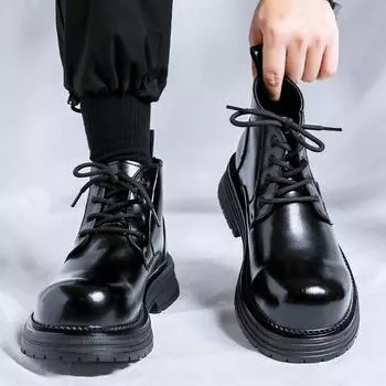 Осенние мужские ботинки Martin в британском стиле, универсальные короткие ботинки, ботинки в стиле ретро-локомотива, ботинки с толстой подошвой и увеличенным голенищем 77069-R 38 чёрный