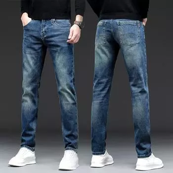 Осенние мужские джинсы, маленькие прямые тонкие эластичные брюки, мужские корейские длинные брюки 28 синий