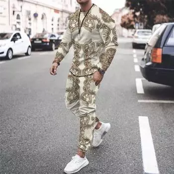 Осенние мужские футболки с длинным рукавом, брюки, костюмы, повседневная одежда, уличная одежда, винтажный спортивный костюм с 3D-принтом, комплекты из 2 предметов, одежда для бега S