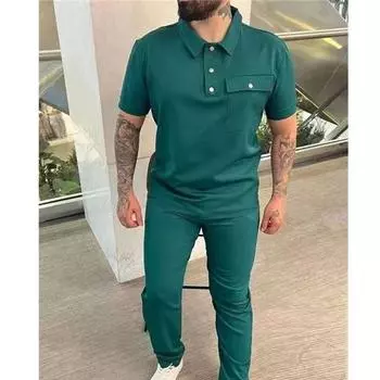 Осенние мужские костюмы с коротким рукавом, футболка-поло, комплект из 2 предметов, повседневные длинные брюки, спортивные костюмы, мужские спортивные комплекты из двух предметов, белый, черный, синий L абрикосовый