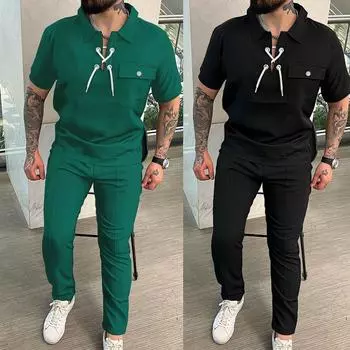 Осенние мужские костюмы с коротким рукавом, футболка-поло, комплект из 2 предметов, повседневные длинные брюки, спортивные костюмы, мужские спортивные комплекты из двух предметов, белый, черный, синий S вино красного