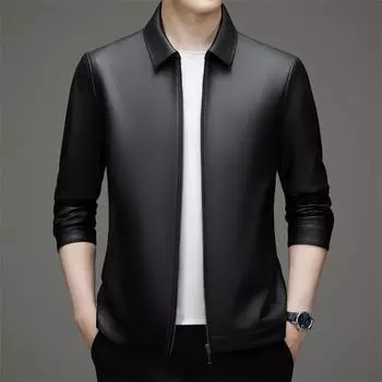 Осенние мужские кожаные куртки для молодежи и мужчин среднего возраста, свободные кожаные куртки из овчины в корейском стиле, топы больших размеров Daddy, универсальные топы M