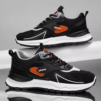 Осенние мужские кроссовки 2024 года, новые удобные дышащие кроссовки для бега на открытом воздухе, обувь на шнуровке, вулканизированная обувь Tenis Masculino 39 чёрный