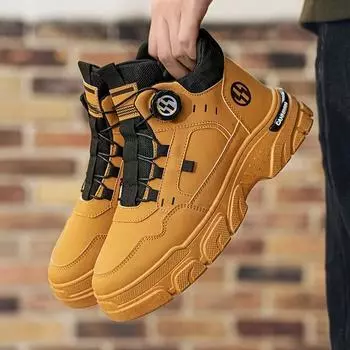 Осенние мужские кроссовки, новые дышащие рабочие туфли, модные туфли на толстой подошве, нескользящие белые повседневные туфли для скейтбординга, ботильоны 39 жёлтый