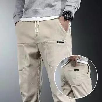 Осенние мужские модные брюки с термокарманами, дизайнерские уличные брюки с эластичной талией и шнуровкой, повседневные брюки XXXXL чёрный