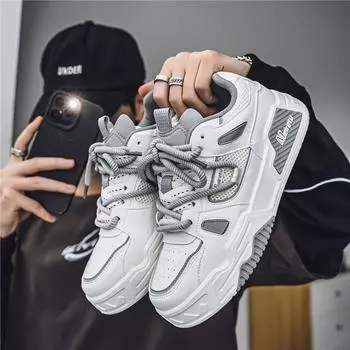 Осенние мужские модные туфли для скейтбординга на толстой подошве, удобные нескользящие повседневные кроссовки на шнуровке для мужчин, для активного отдыха на свежем воздухе 39