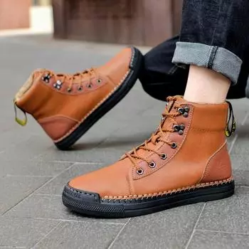 Осенние мужские новые стильные британские ретро спортивные повседневные кожаные ботинки зимние высокие нескользящие рабочие ботинки 38 коричневый