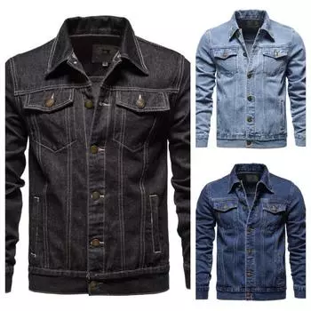 Осенние мужские однотонные джинсовые куртки, модные мотоциклетные винтажные джинсовые куртки, мужские облегающие хлопковые повседневные черные синие пальто S синий