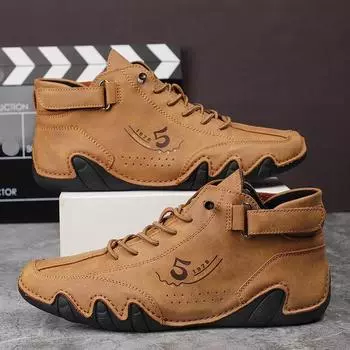 Осенние мужские повседневные ботинки ручной работы, автомобильные ботинки большого размера, ботильоны ручной работы, шитье вручную 40 коричневый