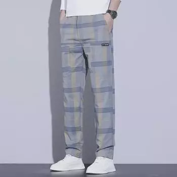Осенние мужские повседневные брюки в клетку 2024 года из эластичной ткани — универсальные, большого размера, прямого кроя. 30