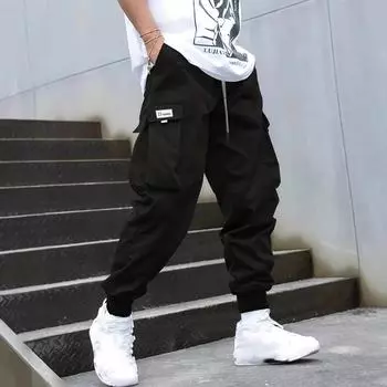 Осенние мужские повседневные брюки в японском стиле 2024 года с множеством карманов и свободными манжетами Large армия зеленый