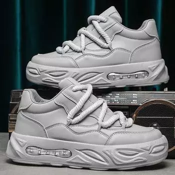 Осенние мужские повседневные кроссовки с высоким верхом и толстой подошвой для прогулок на открытом воздухе, увеличивающие рост, износостойкие, новые мужские спортивные туфли 39 чёрный