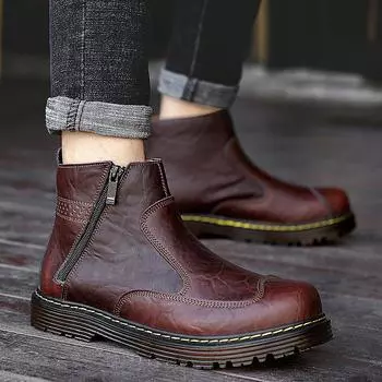 Осенние мужские рабочие ботинки больших размеров, ботинки челси, высокие ботинки в британском стиле из натуральной кожи 38