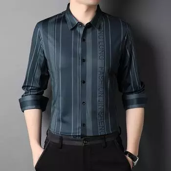 Осенние мужские рубашки молодежные новые полосатые обычные лацканы с длинным рукавом повседневные модные свободные корейские стиль M