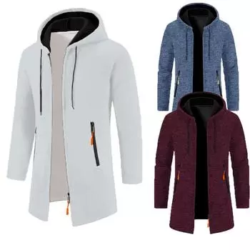 Осенние мужские толстовки с длинным рукавом для мужчин с капюшоном на молнии, мужские зимние куртки, пальто, теплая уличная одежда S чёрный