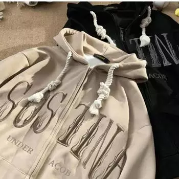 Осенние мужские толстовки с капюшоном на молнии с принтом в виде букв и пены Y2K Goth Streetwear Свободные толстовки женские хип-хоп свободные толстовки спортивный костюм XXXL чёрный