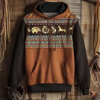 Осенние мужские толстовки с капюшоном с 3D-этническим принтом, с длинным рукавом, толстовка с капюшоном в стиле ретро для мужчин, уличная мода, мужская одежда, топы S