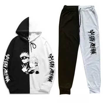 Осенние мужские толстовки с капюшоном в стиле аниме дзюдзюцу кайсен, толстовки с длинными рукавами, мужские и женские топы, крутой хип-хоп, уличная одежда, пуловер, толстовка с капюшоном, комплекты из 2 предметов XXL