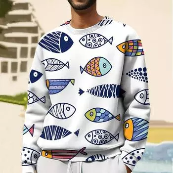 Осенние мужские толстовки с принтом 3D-рыбы Футболки с длинным рукавом Мужские толстовки с капюшоном больших размеров Пуловеры Harajuku Fashion Men s S