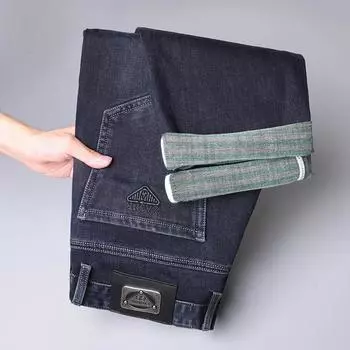 Осенние мужские толстые и супер мягкие драпированные новые джинсы, износостойкие, свободные, прямые, эластичные, модные прочные толстые джинсы 29 сине серый