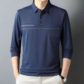 Осенние мужские тонкие топы с длинными рукавами, нижние рубашки для мужчин молодого и среднего возраста с лацканами и настоящими карманами, повседневные мужские футболки для папы M