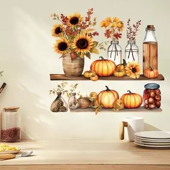 Осенние наклейки на стену с подсолнухами на День благодарения, фестиваль, спальня, изголовье кровати, диван, фон, украшение, самоклеящиеся наклейки 30x60CMx2pcs