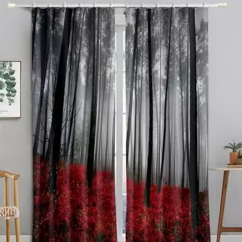 Осенние натуральные сенеры, лесные пейзажи, оконные шторы, жалюзи для гостиной, детской спальни, кухни, двери, домашний декор, 2 шт. W50 X H130(CM)X2&Hook