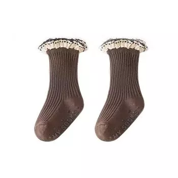 Осенние носки для девочек из чесаного хлопка с кружевом в виде сердца, носки принцессы, противоскользящие носки для новорожденных, аксессуары для малышей 0-3 года 0 to 1 year